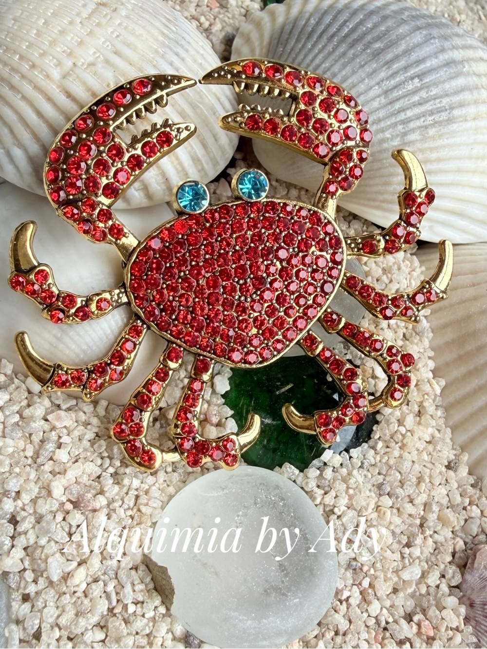 Americana style Red and Blue Crystal Crab Brooch